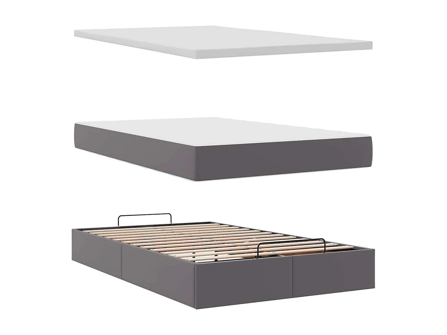 Cadre de lit ottoman avec matelas gris 120x200 cm similicuir