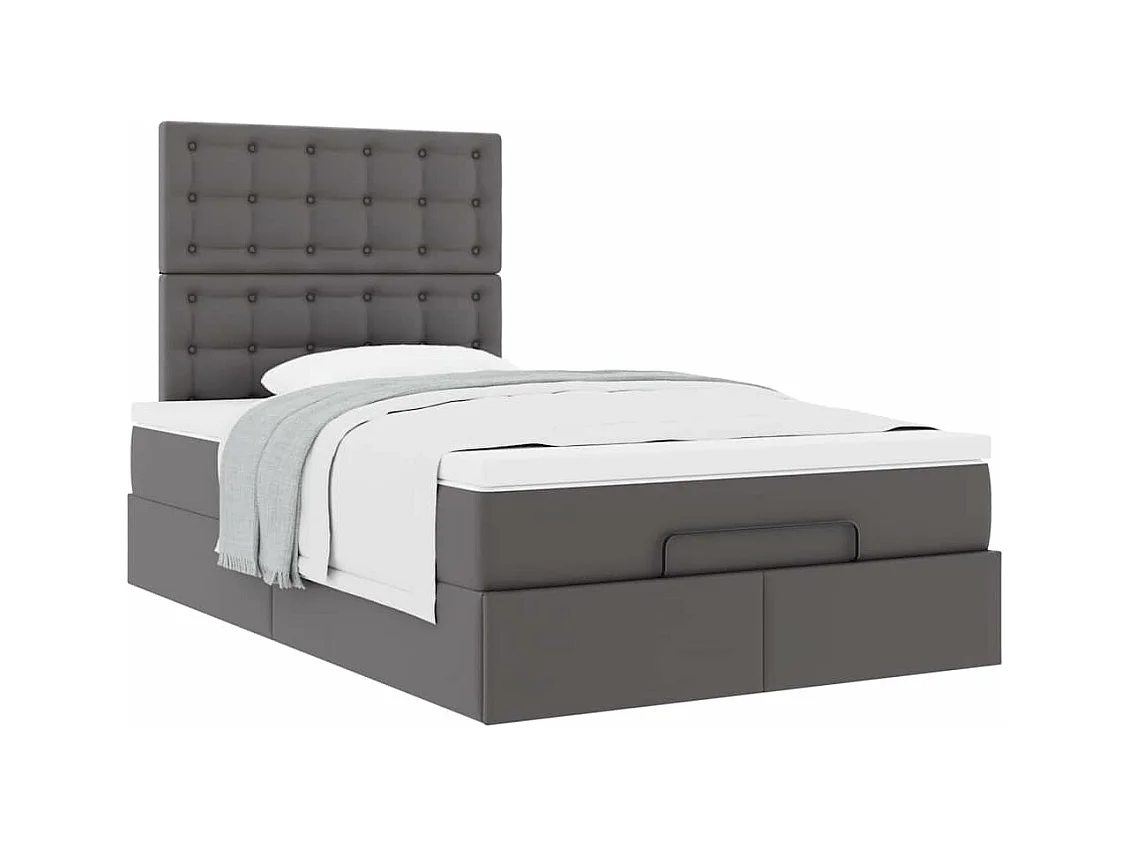Estructura cama otomana colchón cuero sintético gris 120x200cm