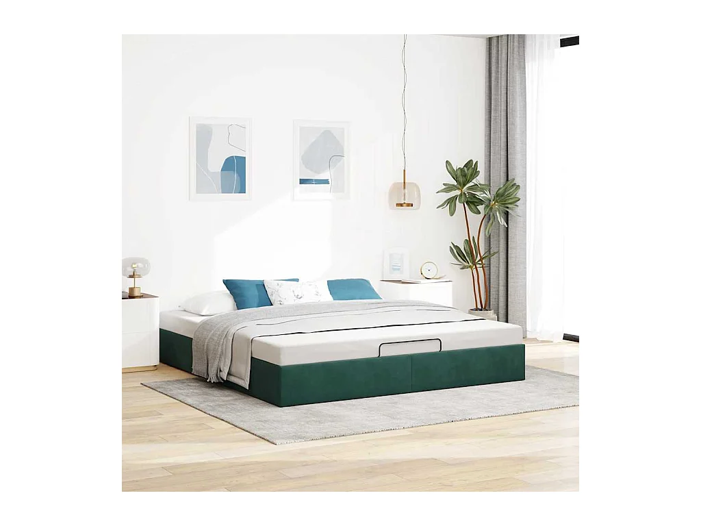 Cadre de lit ottoman avec matelas vert foncé 180x200 cm velours