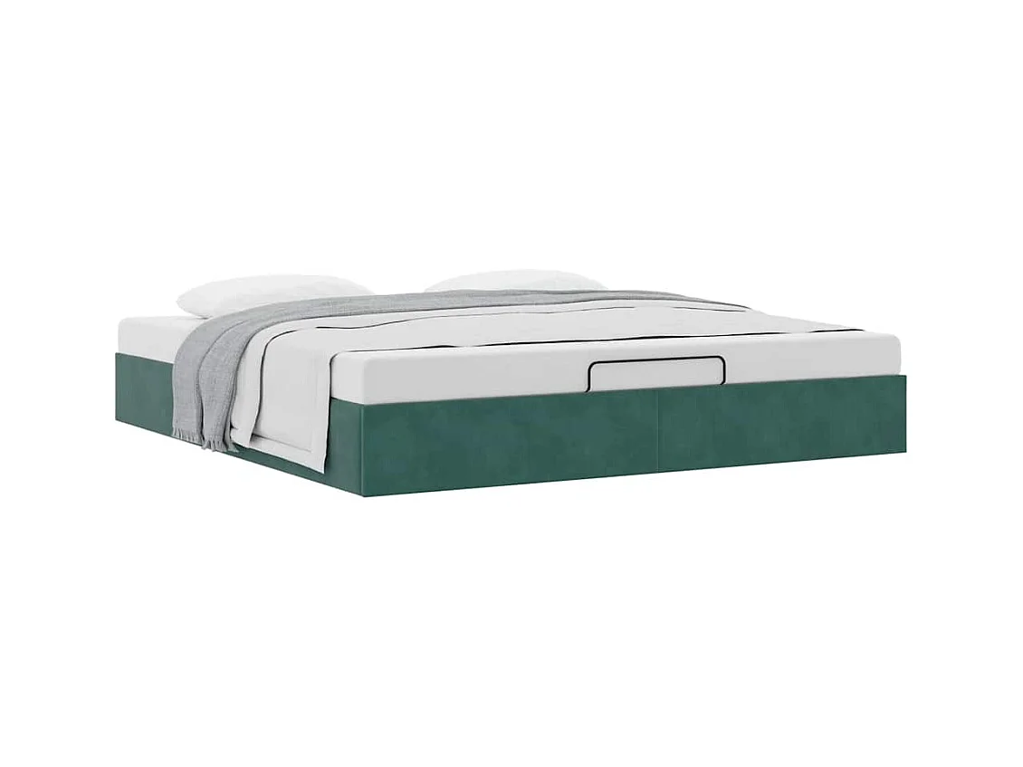 Cadre de lit ottoman avec matelas vert foncé 180x200 cm velours