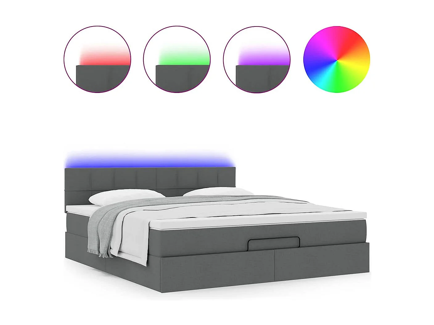 Cadre de lit ottoman avec matelas gris foncé 180x200 cm tissu