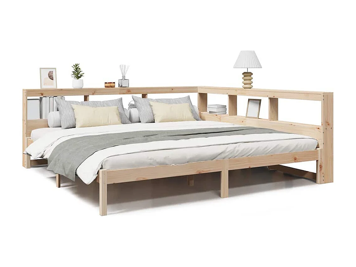 Lit bibliothèque sans matelas 180x200 cm bois massif de pin