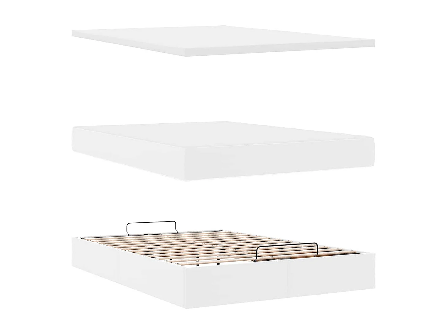 Estructura cama otomana colchón cuero sintético blanco