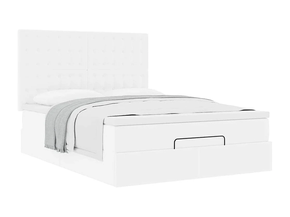 Estrutura de cama otomana com colchão branco couro falso