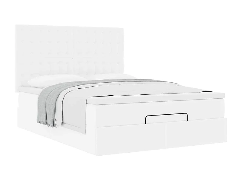 Estrutura de cama otomana com colchão branco couro falso