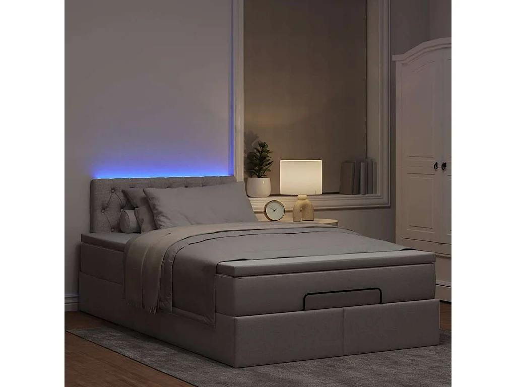 Cadre de lit ottoman avec matelas taupe 120x190 cm tissu