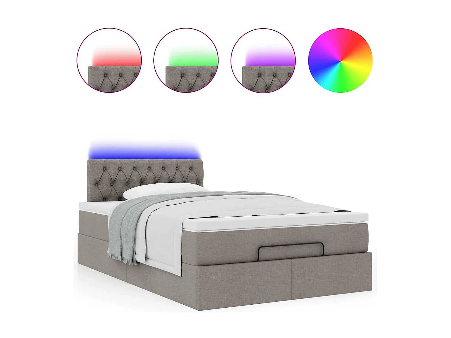 Estructura de cama otomana colchón tela topo 120x190 cm