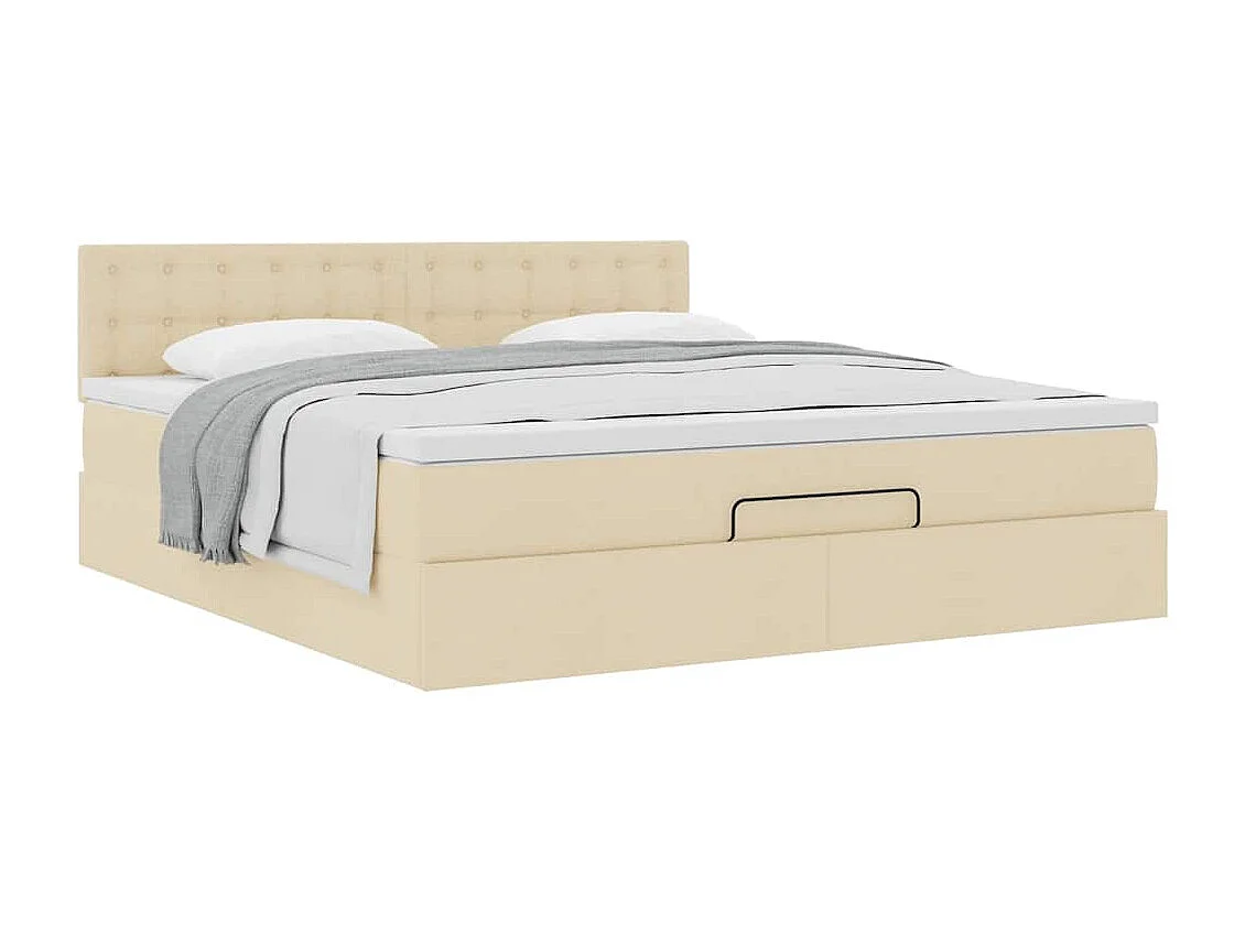 Cadre de lit ottoman avec matelas crème 180x200 cm tissu
