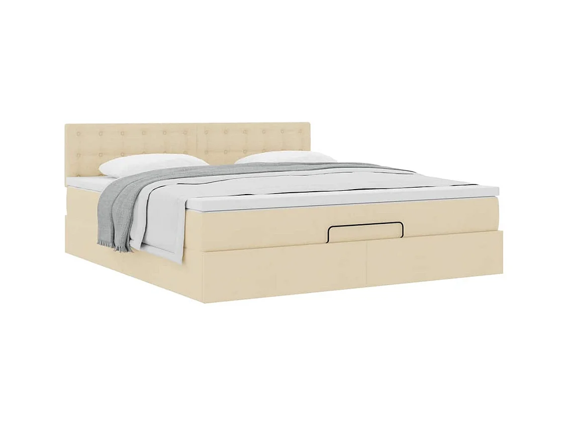 Estructura de cama otomana con colchón tela crema 180x200cm