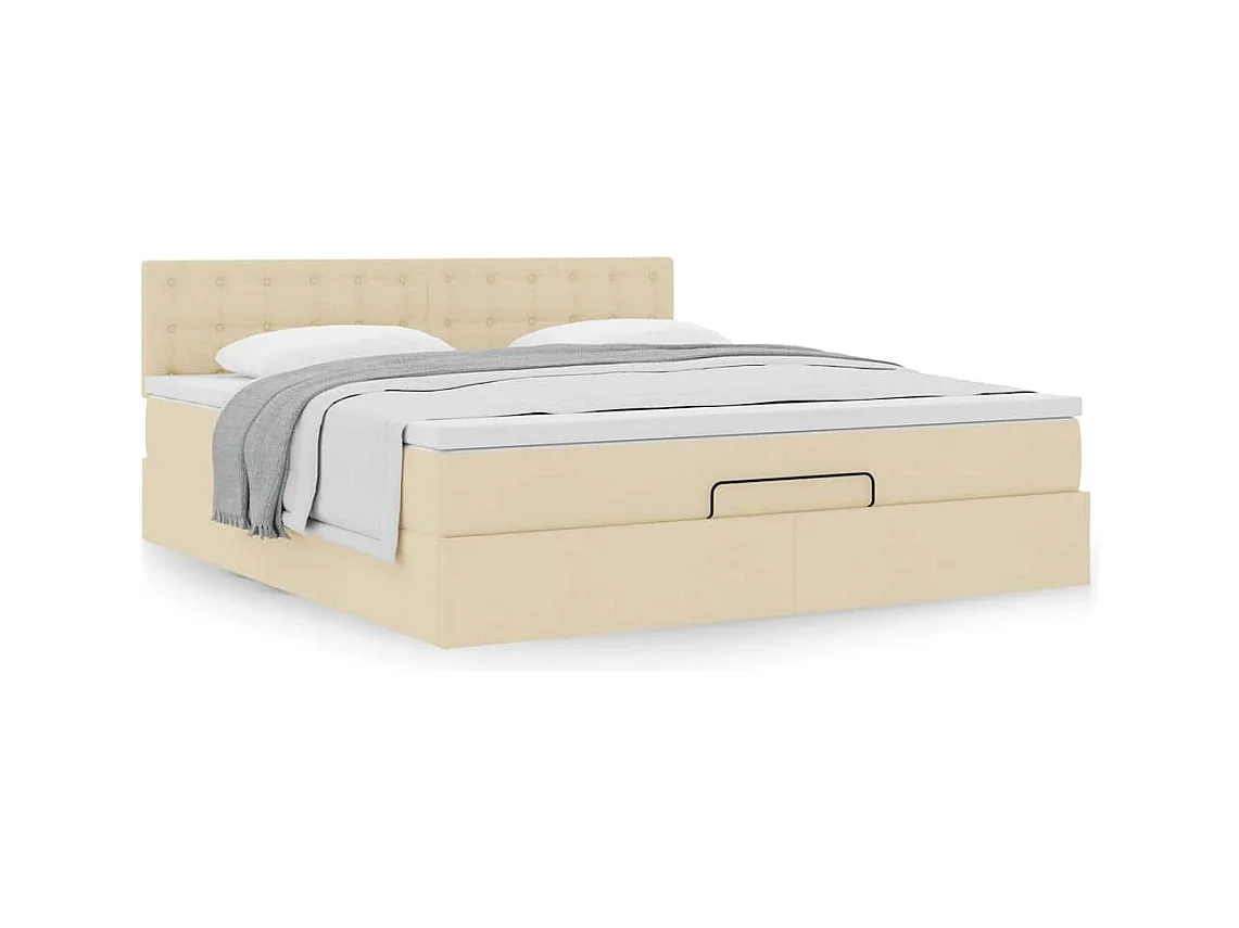 Estructura de cama otomana con colchón tela crema 180x200cm