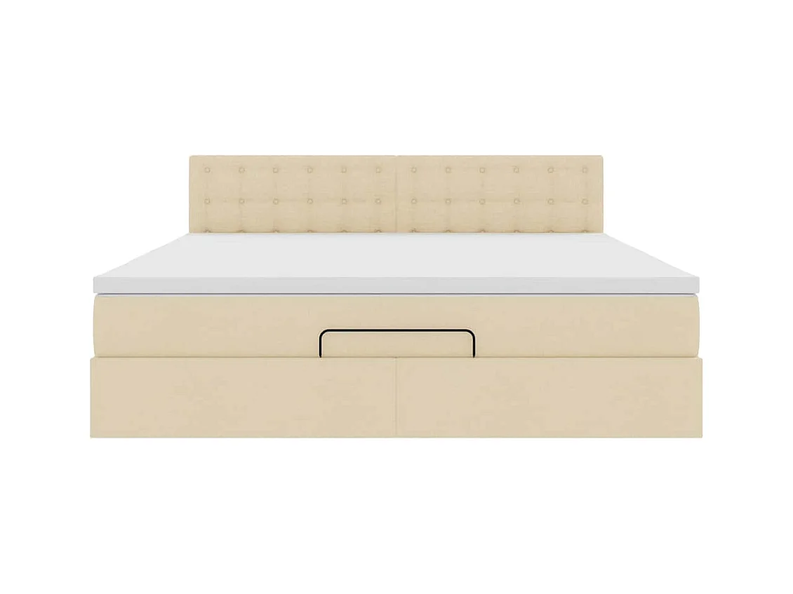 Estructura de cama otomana con colchón tela crema 180x200cm