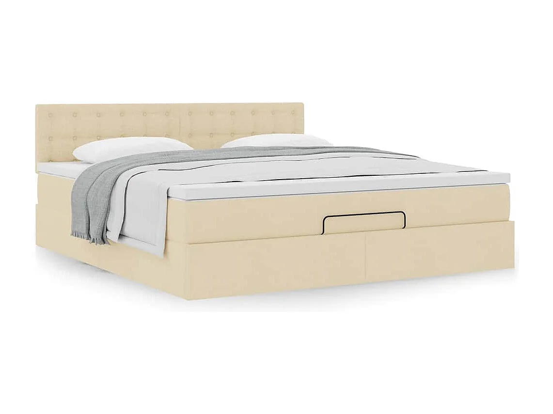 Cadre de lit ottoman avec matelas crème 180x200 cm tissu