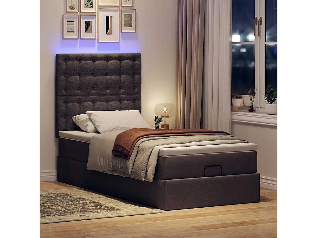 Estructura cama otomana colchón tela marrón oscuro 90x190 cm