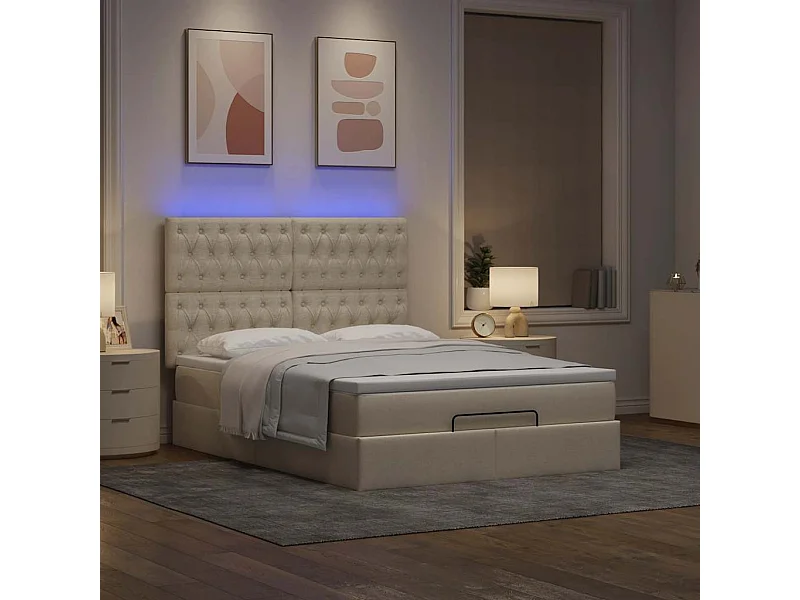 Cadre de lit ottoman avec matelas crème 140x200 cm tissu