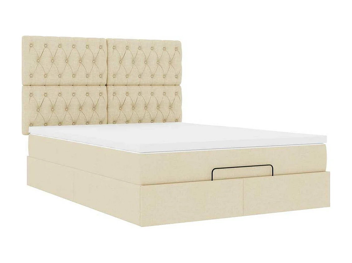 Cadre de lit ottoman avec matelas crème 140x200 cm tissu