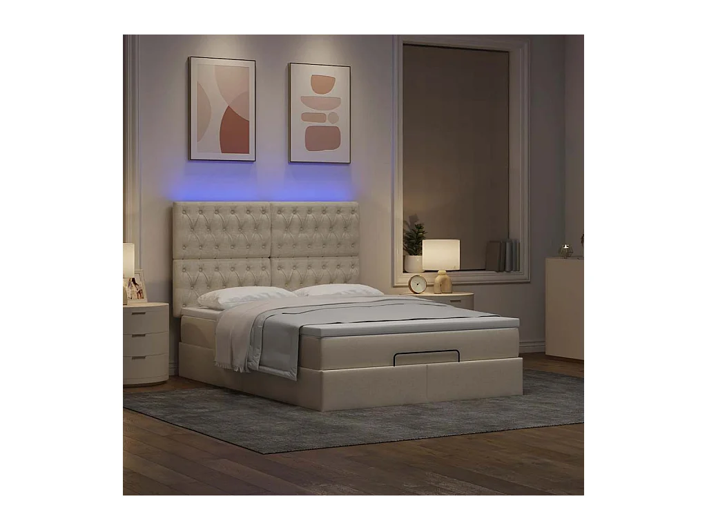 Cadre de lit ottoman avec matelas crème 140x200 cm tissu
