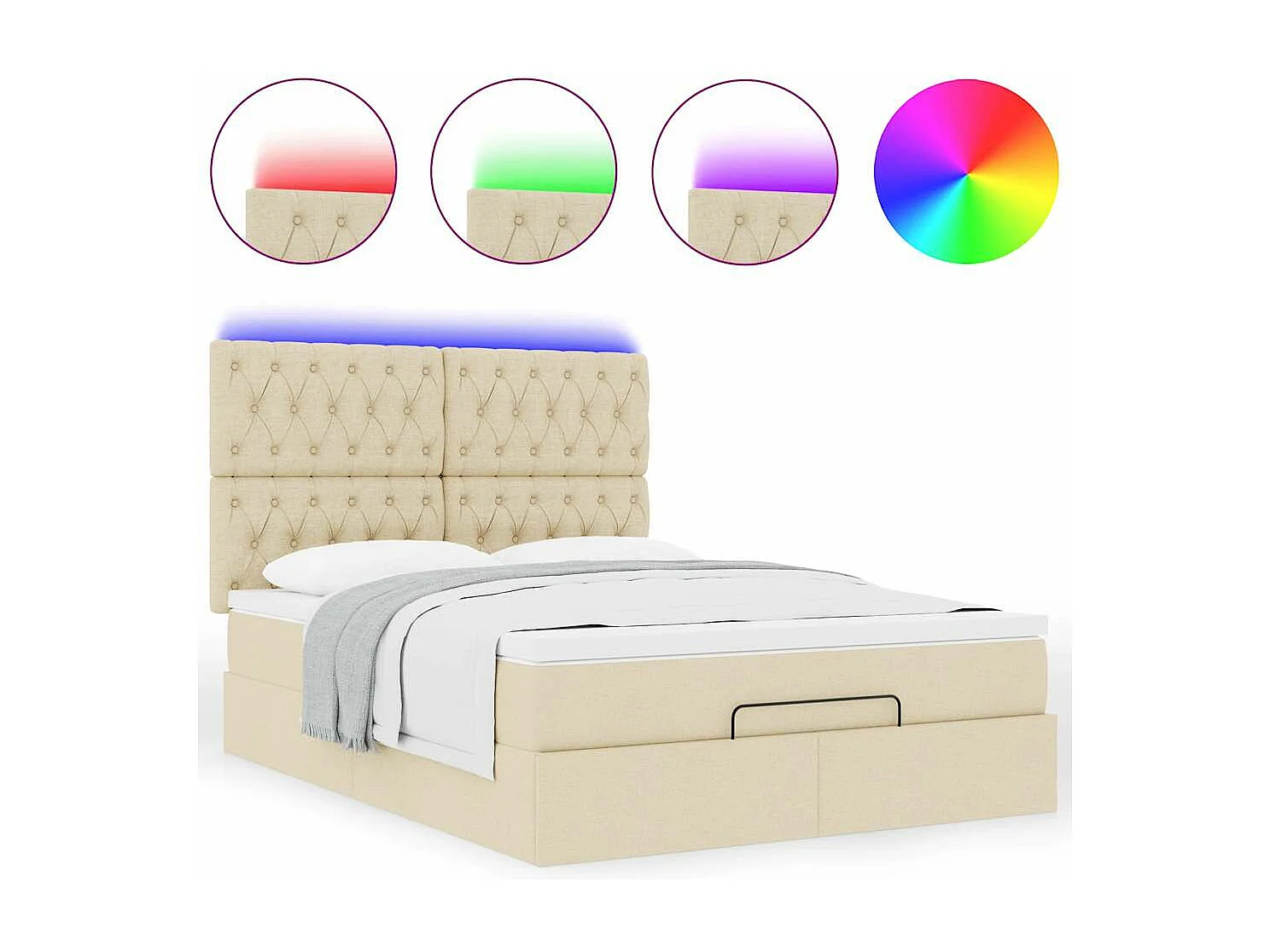 Ottoman bed met matras en LED's 140x200cm stof crèmekleurig