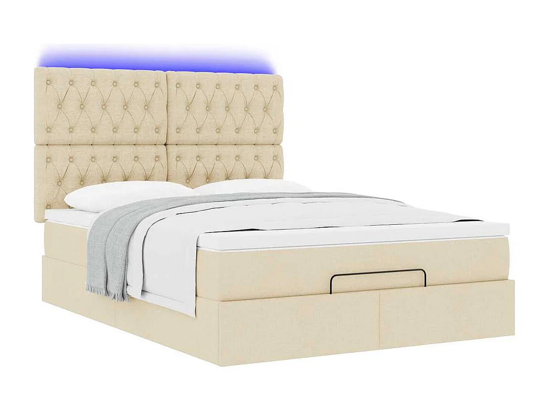 Ottoman bed met matras en LED's 140x200cm stof crèmekleurig