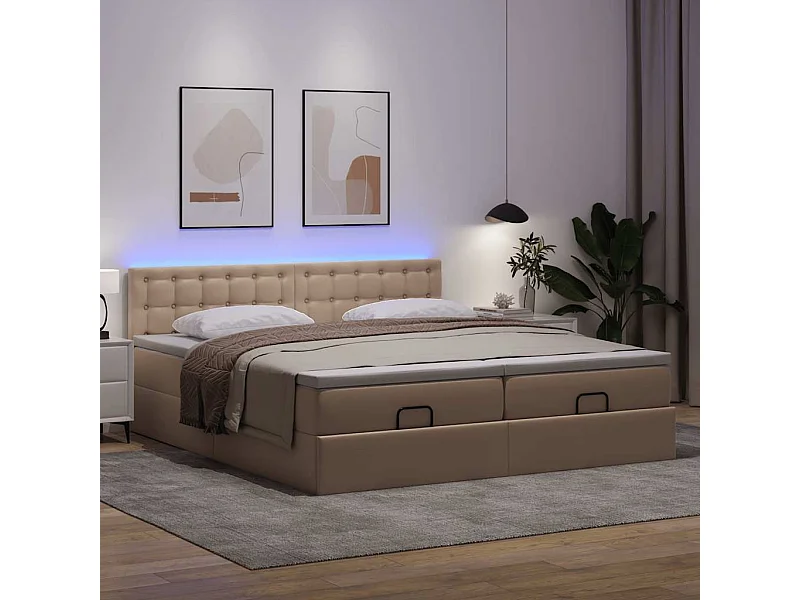 Estructura cama otomana colchones cappucino cuero sintético