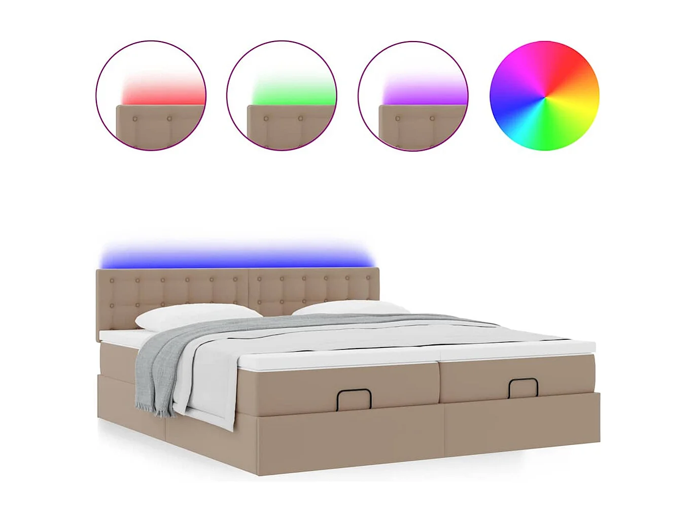 Estructura cama otomana colchones cappucino cuero sintético