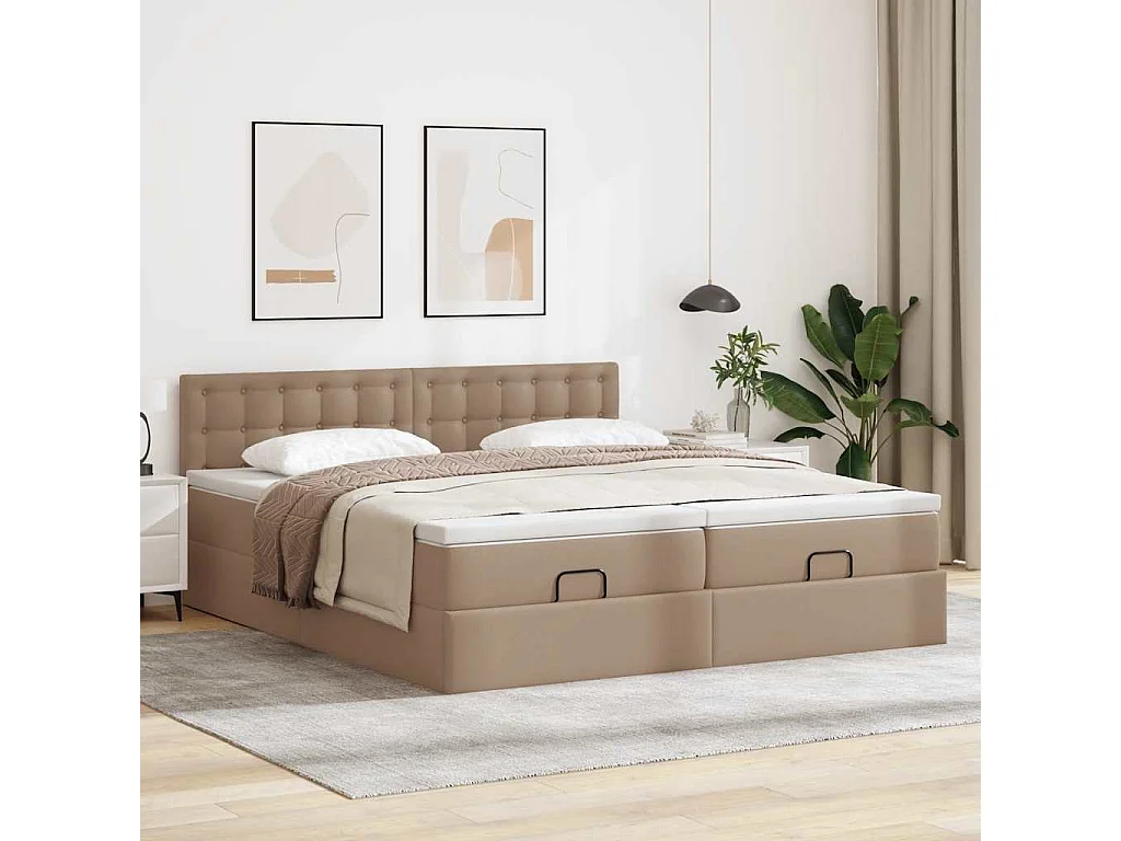 Estructura cama otomana colchones cappucino cuero sintético