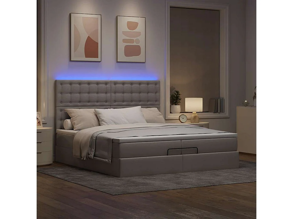 Cadre de lit ottoman avec matelas taupe 200x200cm tissu