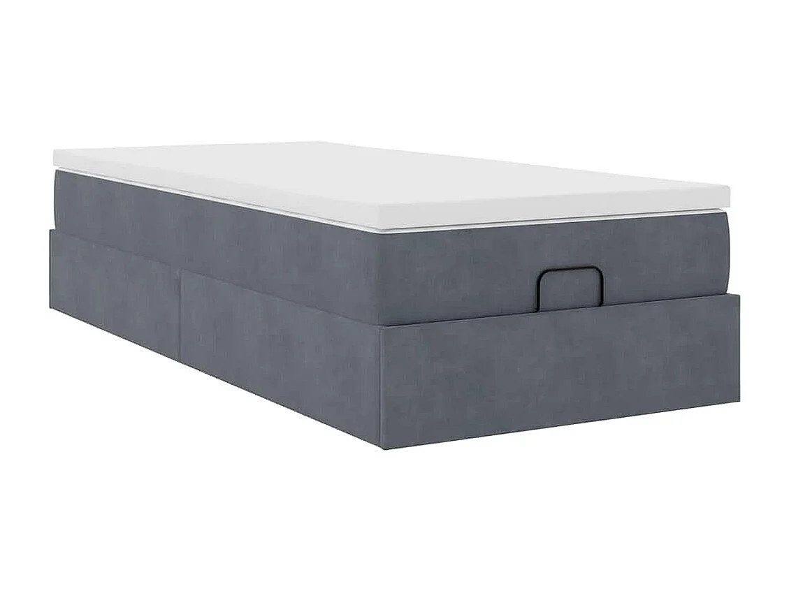 Cadre de lit ottoman et matelas gris foncé 90x200 cm velours