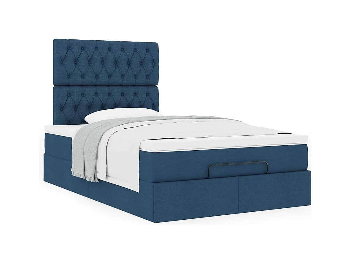 Estrutura de cama otomana com colchão 120x200 cm tecido azul