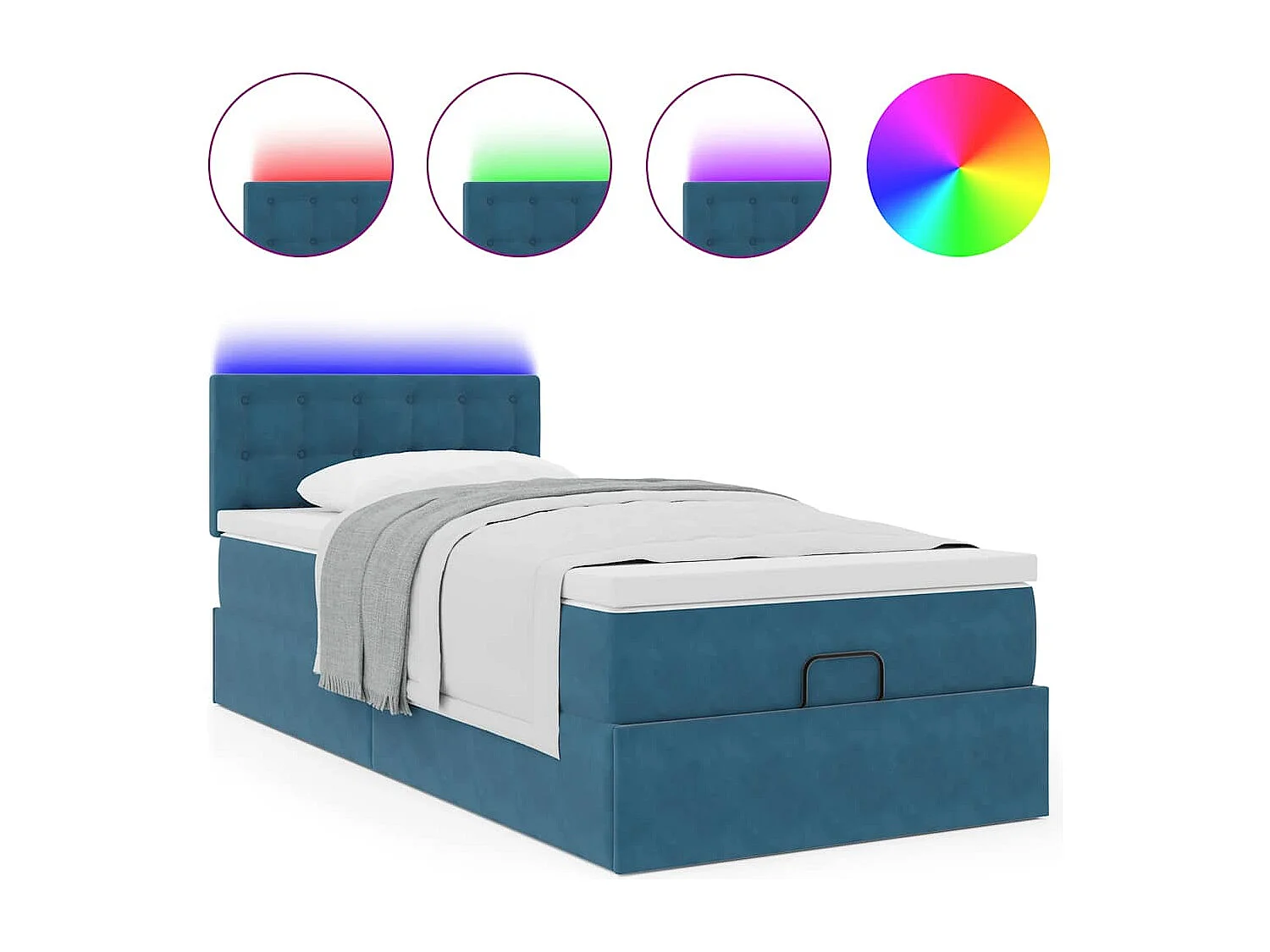 Cadre de lit ottoman avec matelas bleu foncé 90x190 cm velours