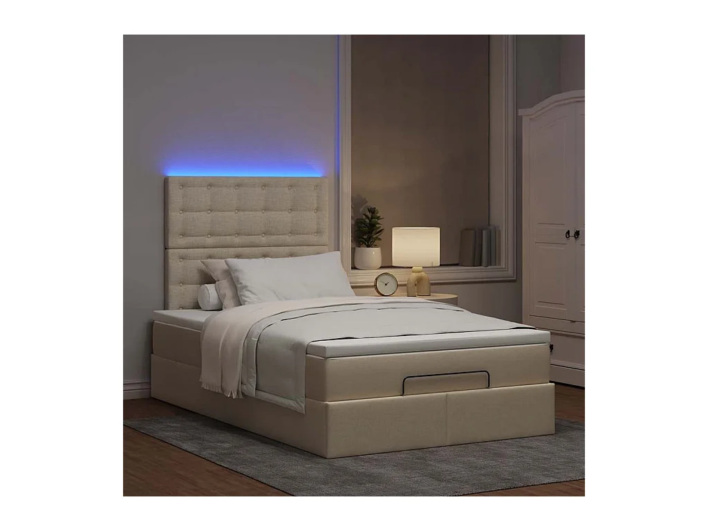 Estructura de cama otomana colchón tela crema 120x190 cm