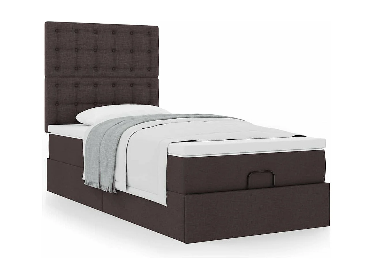 Cadre de lit ottoman avec matelas marron foncé 90x190 cm tissu