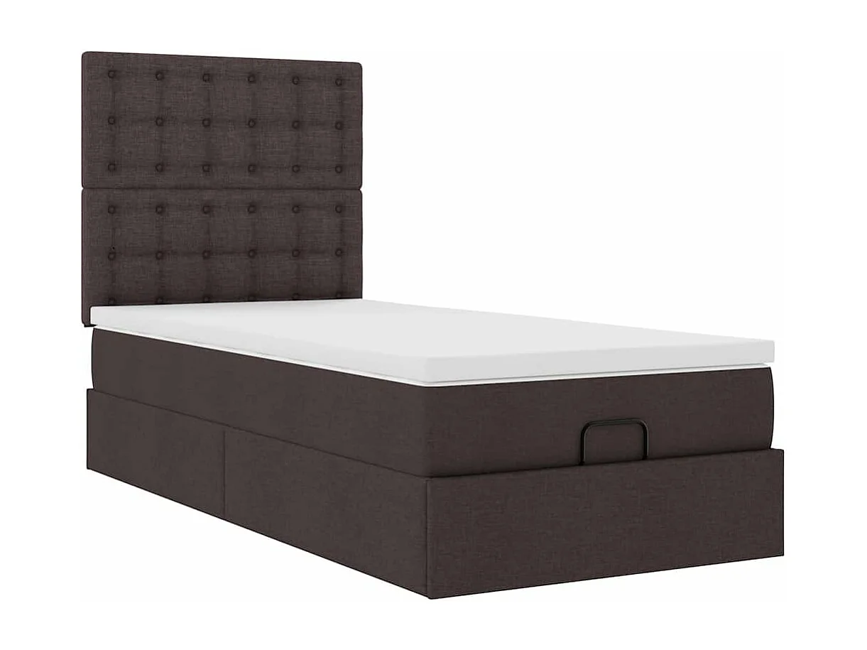 Cadre de lit ottoman avec matelas marron foncé 90x190 cm tissu