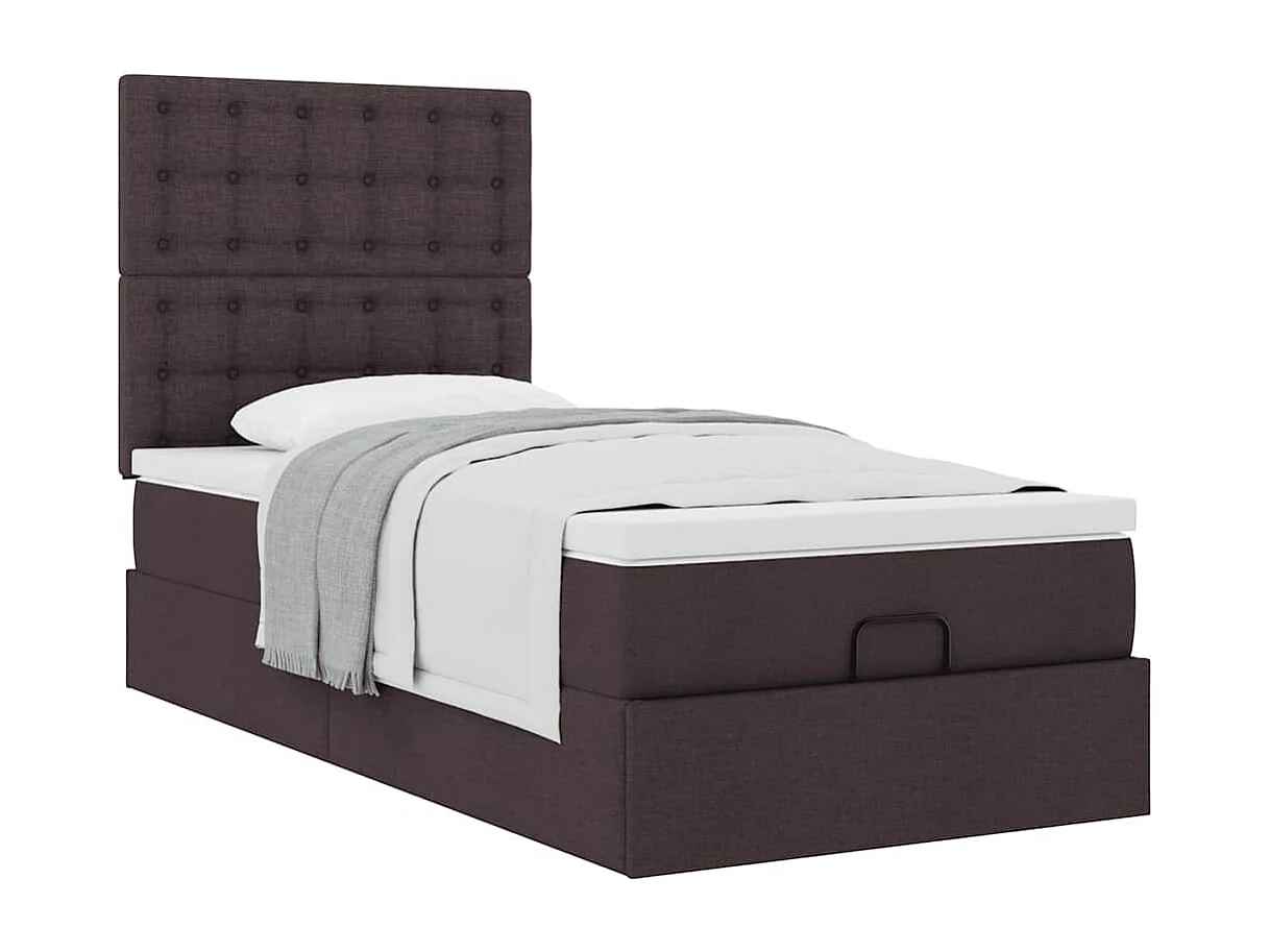 Cadre de lit ottoman avec matelas marron foncé 90x190 cm tissu