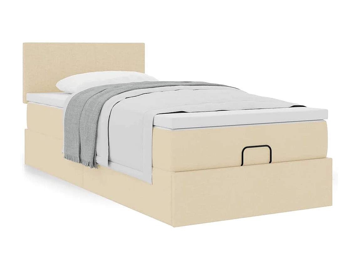 Cadre de lit ottoman avec matelas crème 90x190 cm tissu
