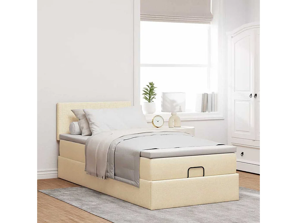 Cadre de lit ottoman avec matelas crème 90x190 cm tissu