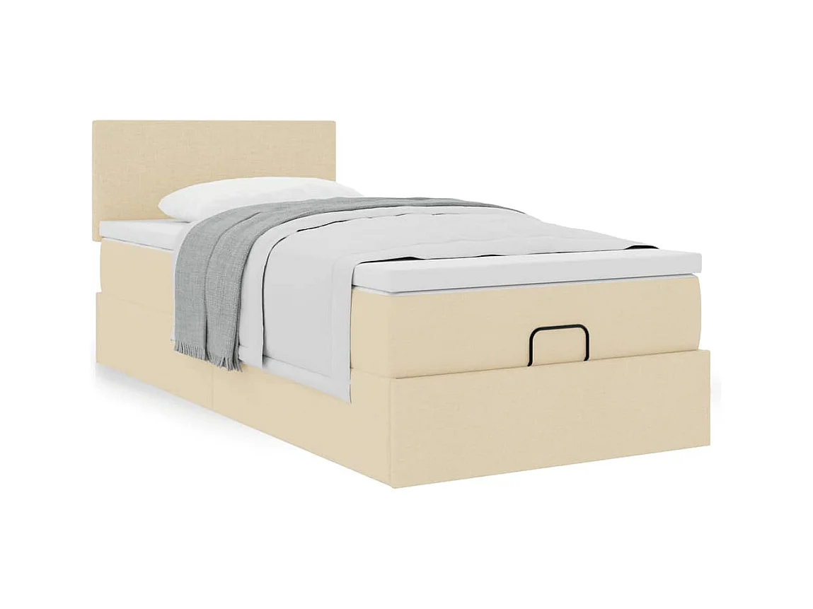 Ottoman bed met matras 90x190cm stof crèmekleurig