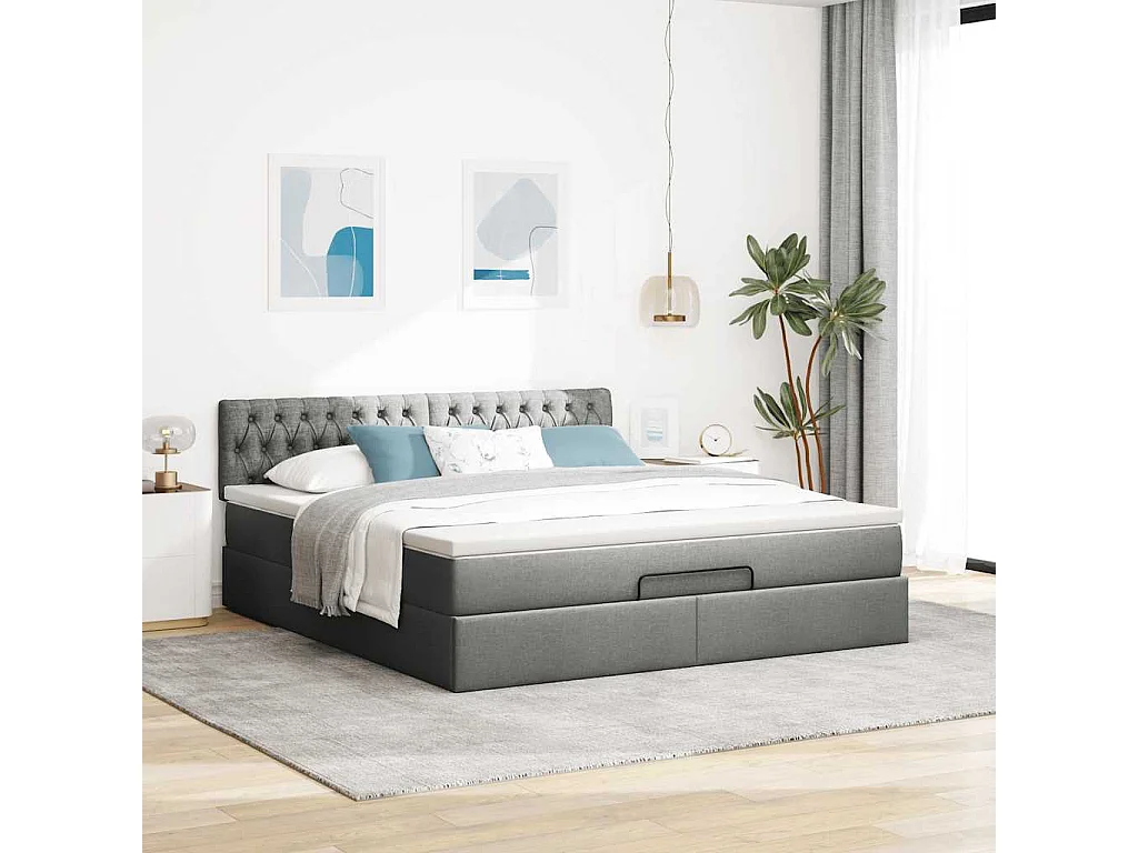 Cadre de lit ottoman avec matelas gris foncé 160x200cm tissu