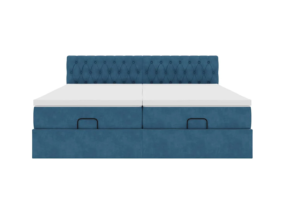 Estructura de cama otomana colchones terciopelo azul oscuro