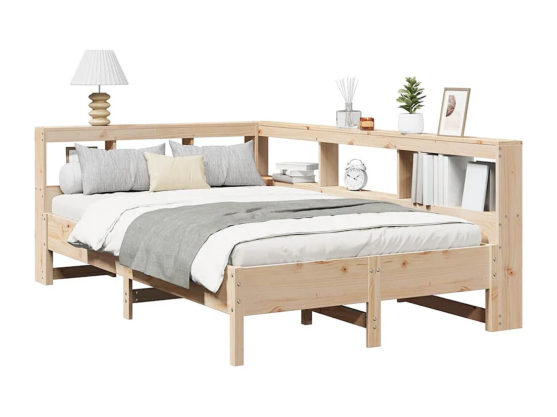 Lit bibliothèque sans matelas 140x200 cm bois massif de pin