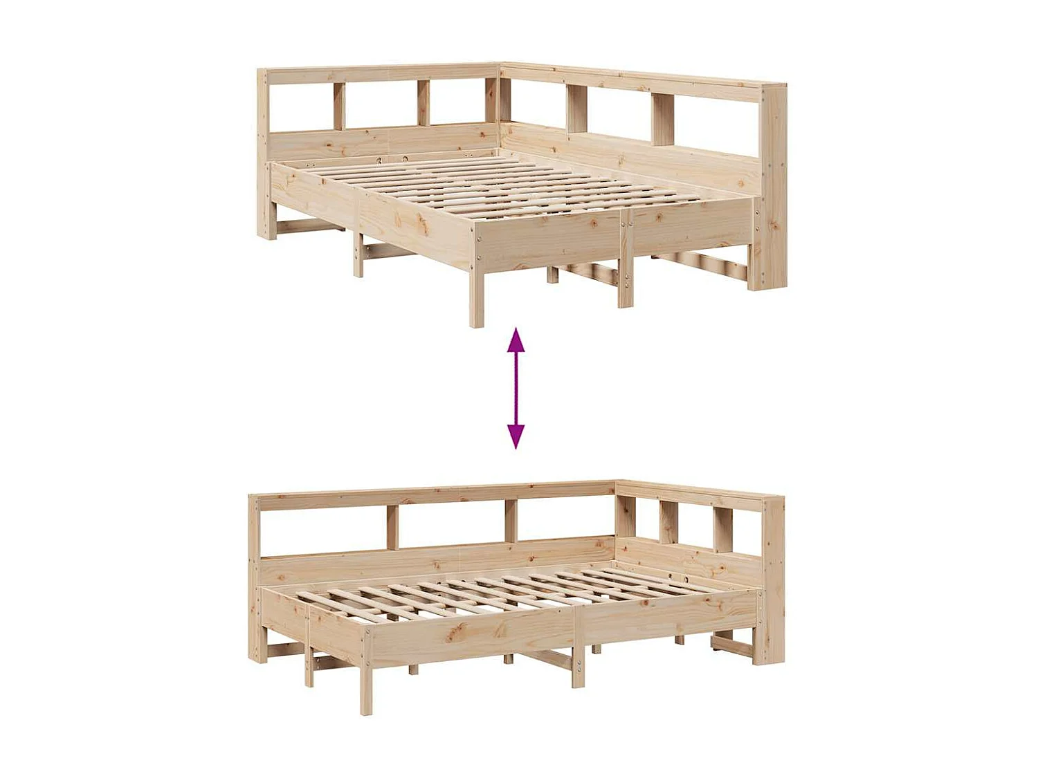 Lit bibliothèque sans matelas 140x200 cm bois massif de pin