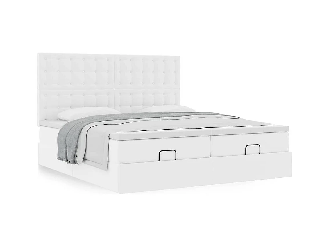 Cadre de lit ottoman et matelas blanc pur 180x200 cm similicuir