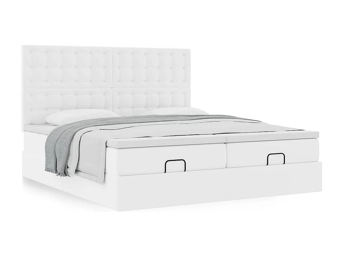 Cadre de lit ottoman et matelas blanc pur 180x200 cm similicuir