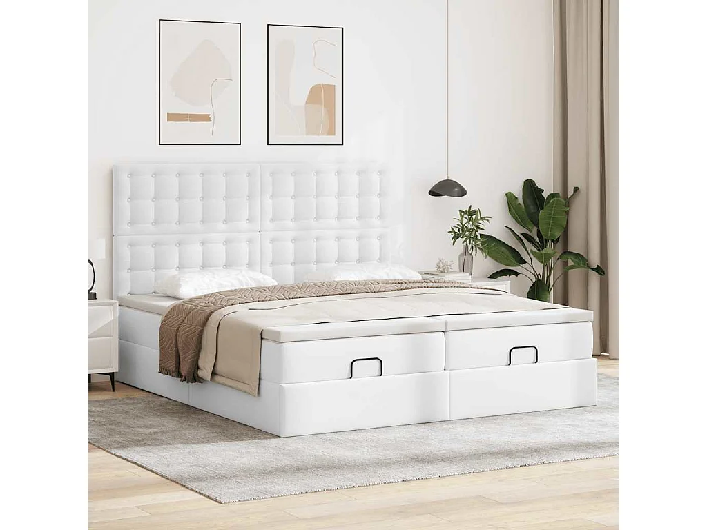 Cadre de lit ottoman et matelas blanc pur 180x200 cm similicuir