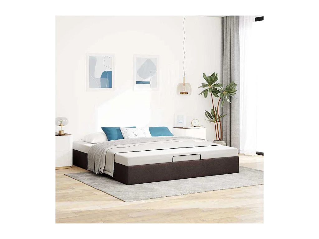 Estrutura de cama otomana sem colchão 200x200cm castanho-escuro