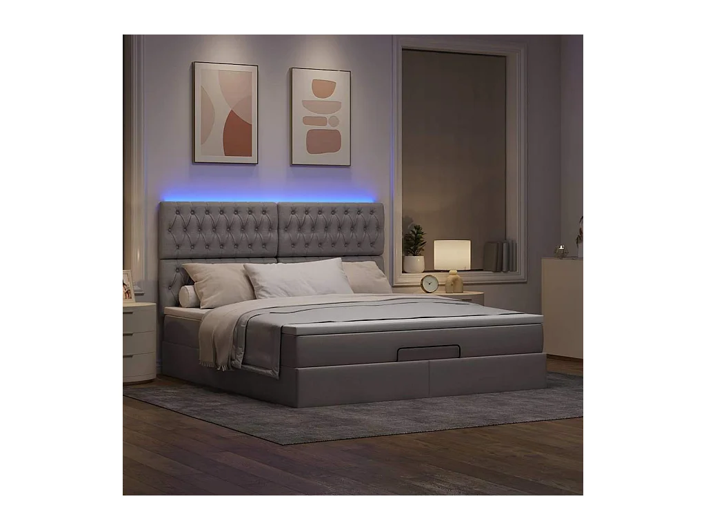 Cadre de lit ottoman avec matelas taupe 160x200 cm tissu