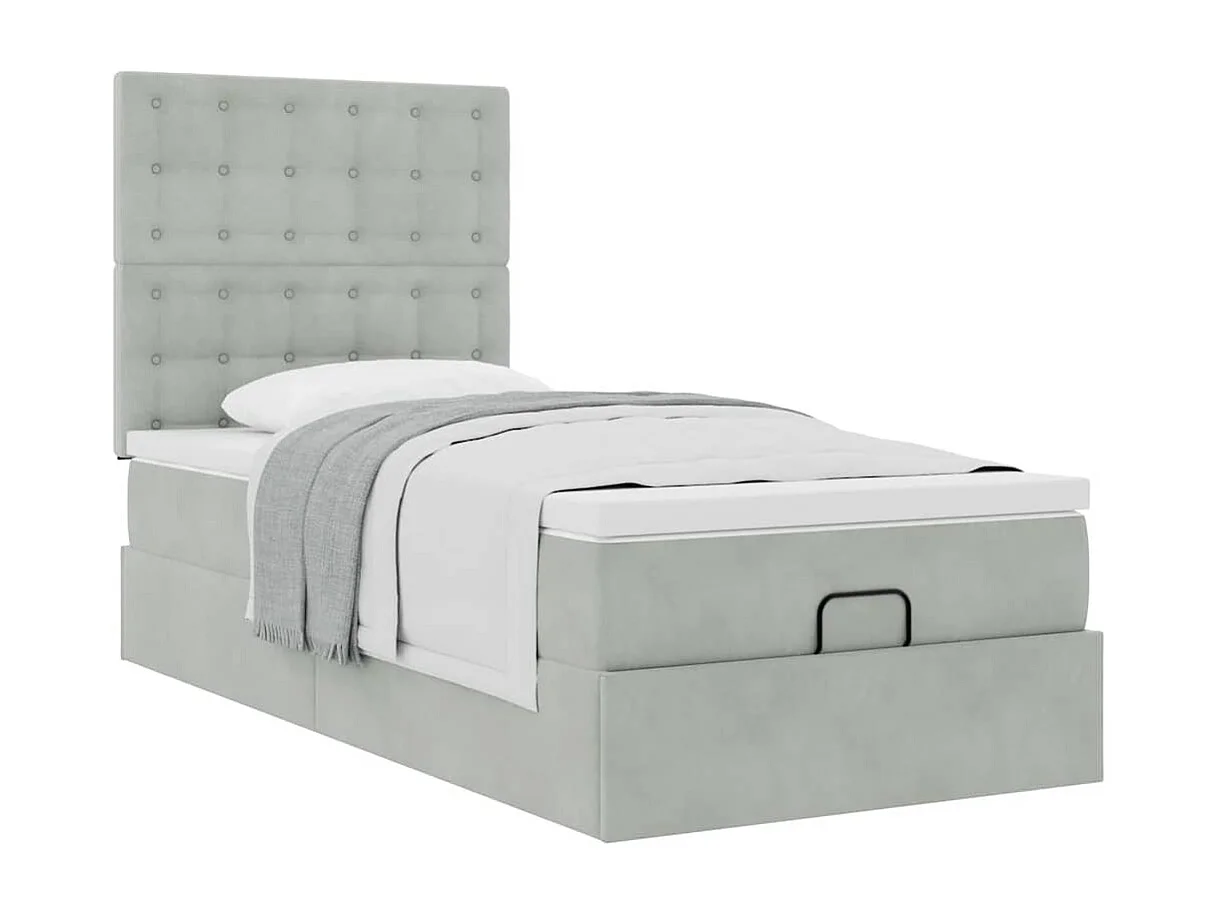 Ottoman bed met matrassen 100x200cm fluweel lichtgrijs