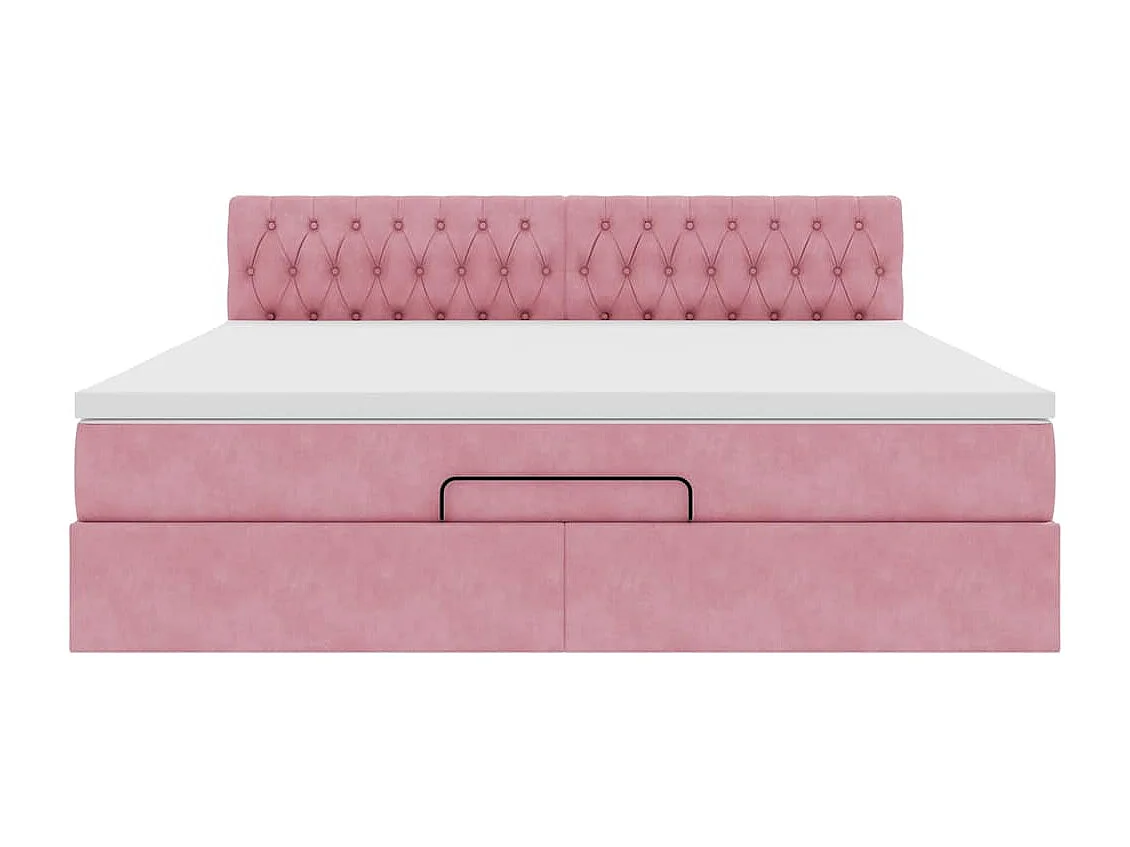 Cadre de lit ottoman avec matelas rose 180x200 cm velours