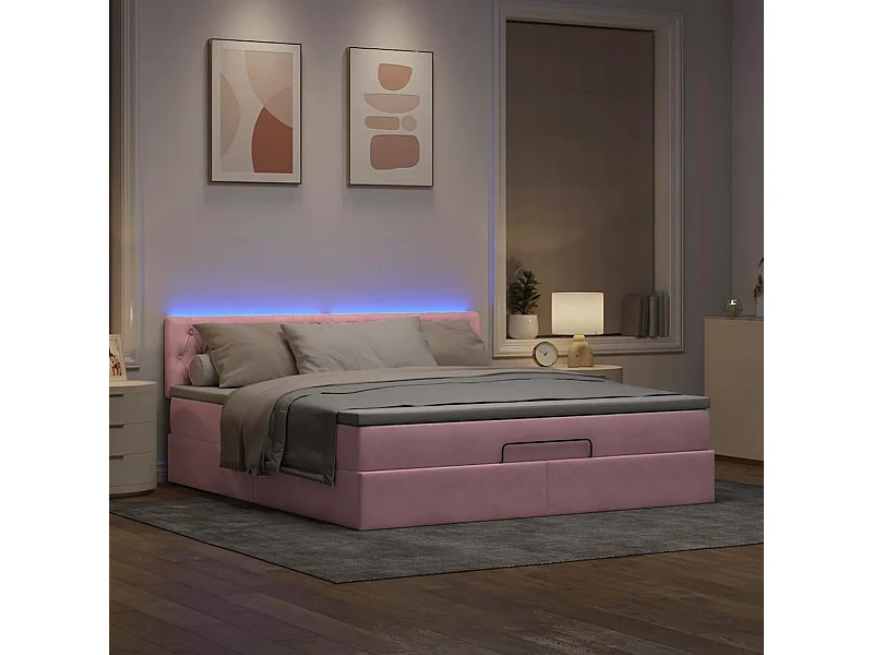 Estructura cama otomana con colchón terciopelo rosa 180x200 cm