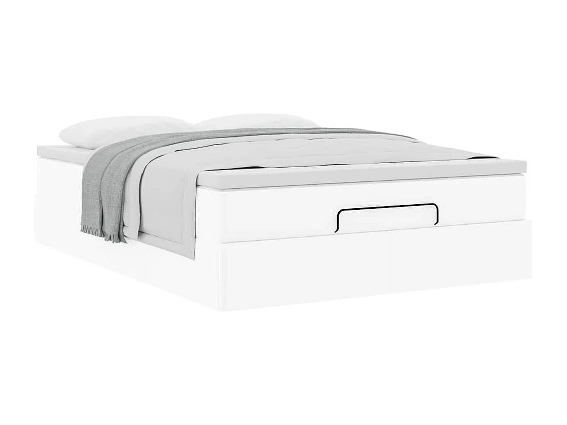 Cadre de lit ottoman avec matelas blanc 140x200 cm similicuir