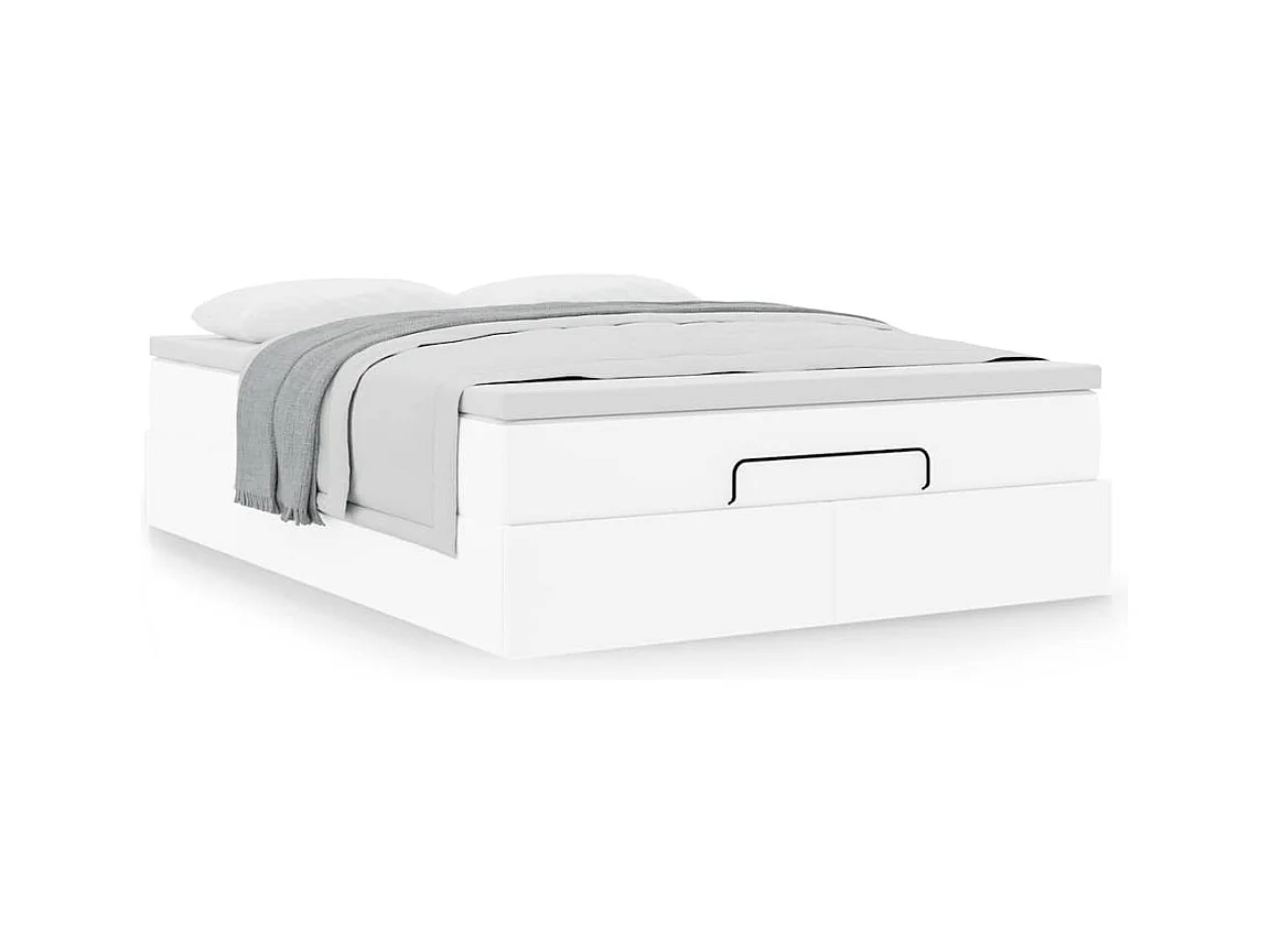 Cadre de lit ottoman avec matelas blanc 140x200 cm similicuir